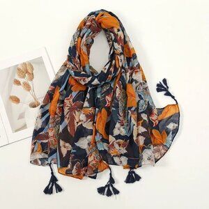 2/$30 Bohemian Geometric Tassel Scarf Navy Orange Blue Cotton And Linen